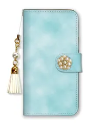 Galaxy S21 Ultra 5G SC-52B ケース 手帳型 ギャラクシーS21ウルトラ スマホケース ビジュー パール デコ ストラップ付  おしゃれ 無地 大人 可愛い エレガント ブランド グリーン ブルー カラー04