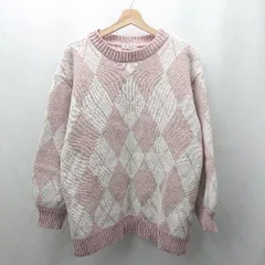 ◇ ⊇ OLIVE des OLIVE オリーブ デ オリーブ ミドルゲージ アーガイル柄 長袖 ニット サイズF ピンク系 レディース E  【1506300029295】