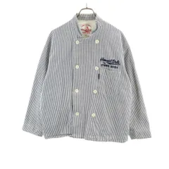 ジーユー スタジオセブン ストライプ 長袖 ヒッコリーデニム シェフ シャツ M ホワイト×ネイビー GU STUDIO SEVEN メンズ 古着 【240226】