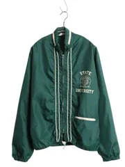 【お得なクーポン配布中!】 60s USA製 ランタグ チャンピオン ナイロン ジャケット メンズ M 古着 ヴィンテージ カレッジ プリント ワンポイント 薄手 レーシング 緑
