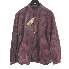 アールニューボールド R.NEWBOLD チェック柄 長袖 シャツ ボタンダウン XL 赤系 レッド 胸ポケット 綿 コットン タグ付