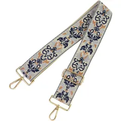 ショルダーストラップ 刺繍 幅広 花柄 ボヘミアン 調整 付け替え バッグ 用 ベージュ＆ブルー ヴィンテージフラワー