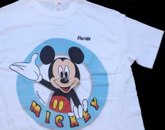 90s USA製 Disneyディズニー MICKEY ミッキー マウス Florida Tシャツ 白 L★オールド ビンテージ キャラ ホワイト フロリダ
