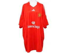BALENCIAGA バレンシアガ × addidas アディダス コラボ フットボールＴシャツ 半袖 ポリエステル レッド Ｌ 美品 中古 53495