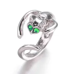 キャットリング 猫の指輪 オープン アクセサリー ジュエリー 指輪 レディース 小物  緑の目緑の目P_0