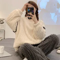 ルームウェア 即購入OK 上下セット もこもこ レディース セットアップ パジャマ ゆったり 可愛い 秋冬 暖かい 部屋着 長袖 長ズボン 防寒 厚手 寝巻き 秋冬 おしゃれ zhipin01