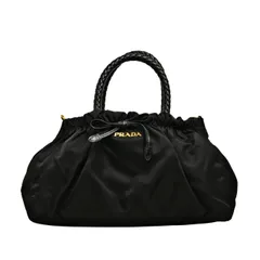 【中古・VINTAGE】 PRADA プラダ ナイロン リボンモチーフ ハンドバッグ/ショルダーバッグ 2Way ブラック ゴールド ナイロン ヴィンテージ Nylon Ribbon Motif Handbag/Shoulder Bag 2-Way