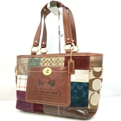 【 COACH 】Q A-1 コーチ 11358 シグネチャー 総柄 パッチワーク 一部 レザー ターンロック セミショルダー 肩掛け トートバッグ 婦人鞄