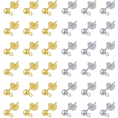 【在庫処分】丸玉 パーツ キャッチ付き パーツ 手芸 ゴールド ピアス シルバー ピアス 40個 3mm カン付き セット金具 ステンレス 素材 サージカル