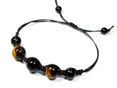 編み込み ブレスレット イエロータイガーアイ オニキス メンズ パワーストーン 天然石(ブラック)