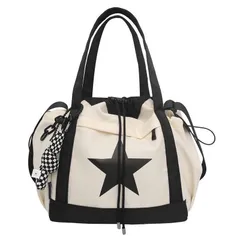 トートバッグ ナイロン　男女兼用　 2way 軽量 撥水　ホウイト ・星柄