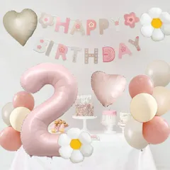 バースデーパーティー飾り風船セット　大人気40インチナンバーバルーン付き　誕生日飾り　風船　ピンク系　１歳　２歳　３歳　 くすみ　女の子　誕生日飾りつけセット　バルーンセットのサムネイル