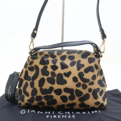 2508-40 ジャンニキャリーニ ジャンニキアリーニ アリファS ショルダーバッグ ポーチ 2WAY 美品 GIANNI CHIARINI ハラコ×レザー製 レオパード柄