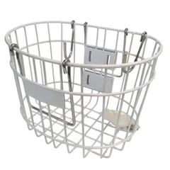 自転車 カゴ 前カゴ フロントワイヤーバスケット ハンドル引掛けタイプ ホワイト 持ち手がついて持ち運びも可能 沖縄・離島は配送不可