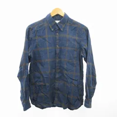 グリーンレーベルリラクシング ユナイテッドアローズ green label relaxing フレンチリネン チェックシャツ ボタンダウンシャツ BD 長袖 青 ブルー S ■GY31