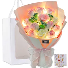 光る LED ライト 付き ソープフラワー 花束 バラ 造花 誕生日 母の日 父の日 母のひプレゼント お祝い 女性 退職祝い 結婚祝い 花 発表会 フラワー ブーケ 石けん あすつく対応 0
