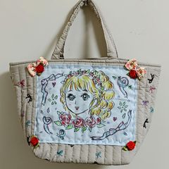 レトロなプリンセス風手描きイラスト付きヌビバッグ