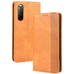 Xperia 10 III ケース 手帳 SO-52B SOG04 エクスペリア10 マーク3  チェック柄 合革 レトロ 手帳 ケース 【Color】 キャメル