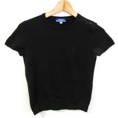 バーバリーブルーレーベル ニット 半袖 クルーネック ウール混 トップス レディース Mサイズ ブラック BURBERRY BLUE LABEL 【中古】