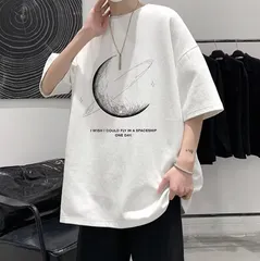 メンズTシャツ半袖トップス月ホワイト/Lサイズ/XLサイズ/2XL/3XL/4XL）春秋シンプル英字プリント洋服