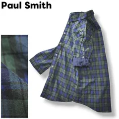 ポールスミス 長袖 七分袖 シャツ M チェック柄 ネイビーxグリーン