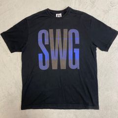 【SWAGGER】SWG スワッガー　Tシャツ　ブラック　ブルーチェック　ロゴT  半袖カットソー