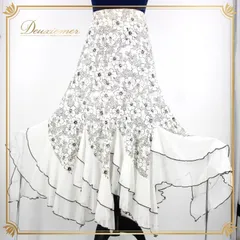 社交ダンス 衣装 スタンダード スカート レッスンウェア 練習着 女性用 レディース オールシーズン 白 黒 花柄 ブラック系 ホワイト系 バイカラー シフォン グラデーション フレア スカート 薄手 ゆったり かわいい エレガント おしゃれ ダンススカート