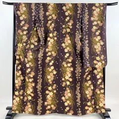 振袖 身丈166cm 裄丈68cm L 単衣 乱菊 桜 金彩 茶紫 化繊 優品 【中古】