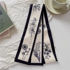 リボンスカーフ バッグスカーフ　花　フラワー リボン ヘアリボン オフホワイト