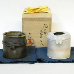 【七月の特売品】尾戸焼 四代 土居庄次作 蓋置一双 炉、風炉 竹形 茶道具【中古 美品】