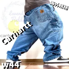 カーハートCarharttデニム極太ペインターパンツ大きいサイズ革レザーロゴ紺インディゴ古着