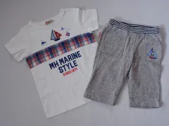 ミキハウス miki house mikihouse アウトレット 子供服 男の子 約 100cm 110cm 半袖 Tシャツ スパッツ 2点 白 グレー クマ 春 夏 ★3 セットアップ ボーイズ 男児 キッズ 【中古】 ユーズド こども