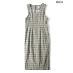 ヴィンテージアメリカ古着スリットチェック柄ウールノースリーブワンピースベージュ