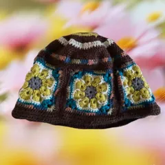 バケットハット／クロシェハット／アフリカンフラワー／花柄モチーフ