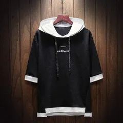 夏服 メンズ Tシャツ 半袖 無地 七分袖 パーカー メンズ おしゃれ 大きいサイズ カットソートップス フード付き インナー ゆったり カジュアル プルオーバー shuoyi01