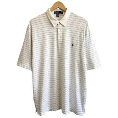POLO RALPH LAUREN ポロ ラルフローレン ポロシャツ 半袖 ボーダー 総柄 ワンポイントロゴ 刺繍 白×紺 XLサイズ No.Y265