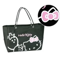 Hello Kitty ハローキティトートバッグ 鞄 ブラック マチ・ポケット付き