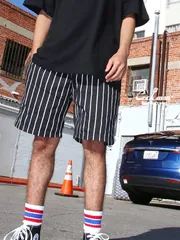【ゆうメール便送料無料】COOKMAN クックマン シェフパンツ ショートパンツ Chef Short Pants Stripe Black シェフショーツ ショーパン 231-83844