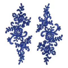 uxcell 2個の花のレースアップリケ3D刺繍レースパッチ ウェディング花嫁ドレス衣類DIYクラフトアクセサリー装飾用 サファイアブルー（23cm）