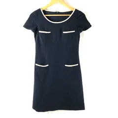 アナイ ANAYI ワンピース バイカラー ラウンドネック ひざ丈 レトロ 裏地付き 日本製 ネイビー 36サイズ 951139