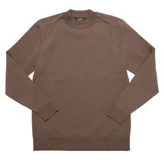 Revenir リブニール コットン ポリエステル ロングスリーブ ウォッシャブル モックネックニット ブラウン / メンズ ニットソー 日本製 / INT-033