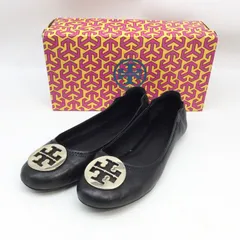 【美品】トリーバーチ　フラットシューズ　パンプス　ブラック　エナメル 美品】Tory Burchトリバーチ フラットパンプス ロゴプレート