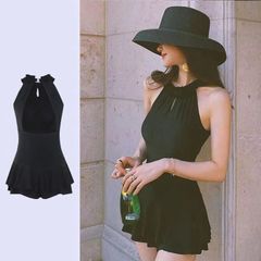 Swimsuit, immediate purchase OK. One-piece bikini, all-in-one, high neck, flared dress, backless, women's swimwear, body-shaping, elegant, sexy, covers stomach, hips, thighs. xzzhang445