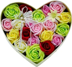 シャボンフラワーハートBOX ソープフラワー アレンジメント ギフト グリーンMIX