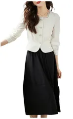 [Lilly chocolate] [リリー ショコラ] セットアップ レディース 春 きれいめ カーディガン スカート 上下セット ホワイト ブラック (L)