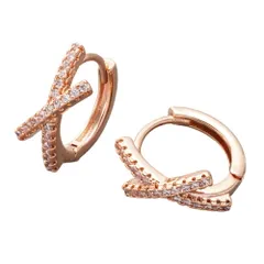 【ピンクゴールド × ピアス】[Cream dot. クリームドット公式] ピアス レディース 金属アレルギー ニッケルフリー キャッチレス 中折れ 開閉式 フープ クロスライン ビジューライン 大人