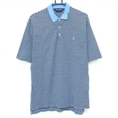 ポロゴルフ ラルフローレン 半袖ポロシャツ ネイビー×ライトブルー ボーダー ポニー刺しゅう メンズ L ゴルフウェア Ralph Lauren