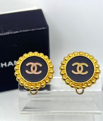 CHANEL シャネル ヴィンテージ イヤリング ココマーク ブラック ゴールド 83KA529