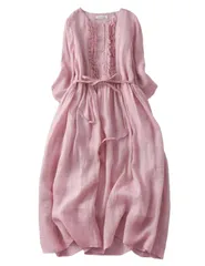 [Ｓｏｒｏｓｉｓ] 夏ワンピース レディース カジュアルワンピース リネン 七分袖 Aライン クルーネック ひざ丈 マキシ丈 ゆったり 体型カバー ポケット付け 着痩せ お洒落 旅行 着痩せ 通勤 フォーマル カジュアル お出かけ おしゃれ 大きいサイズ