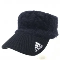 【美品】アディダス ニットサンバイザー 黒×白 シャギーニット ロゴ刺しゅう フリー(56-58cm) ゴルフウェア adidasのサムネイル